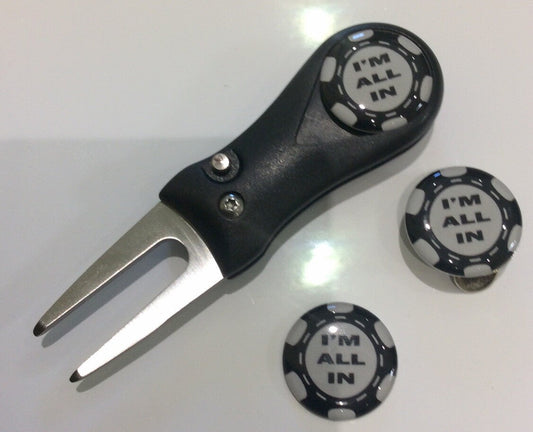 Golf Pitchfork Magnetic Hat Clip With 3 I’m All In Markers