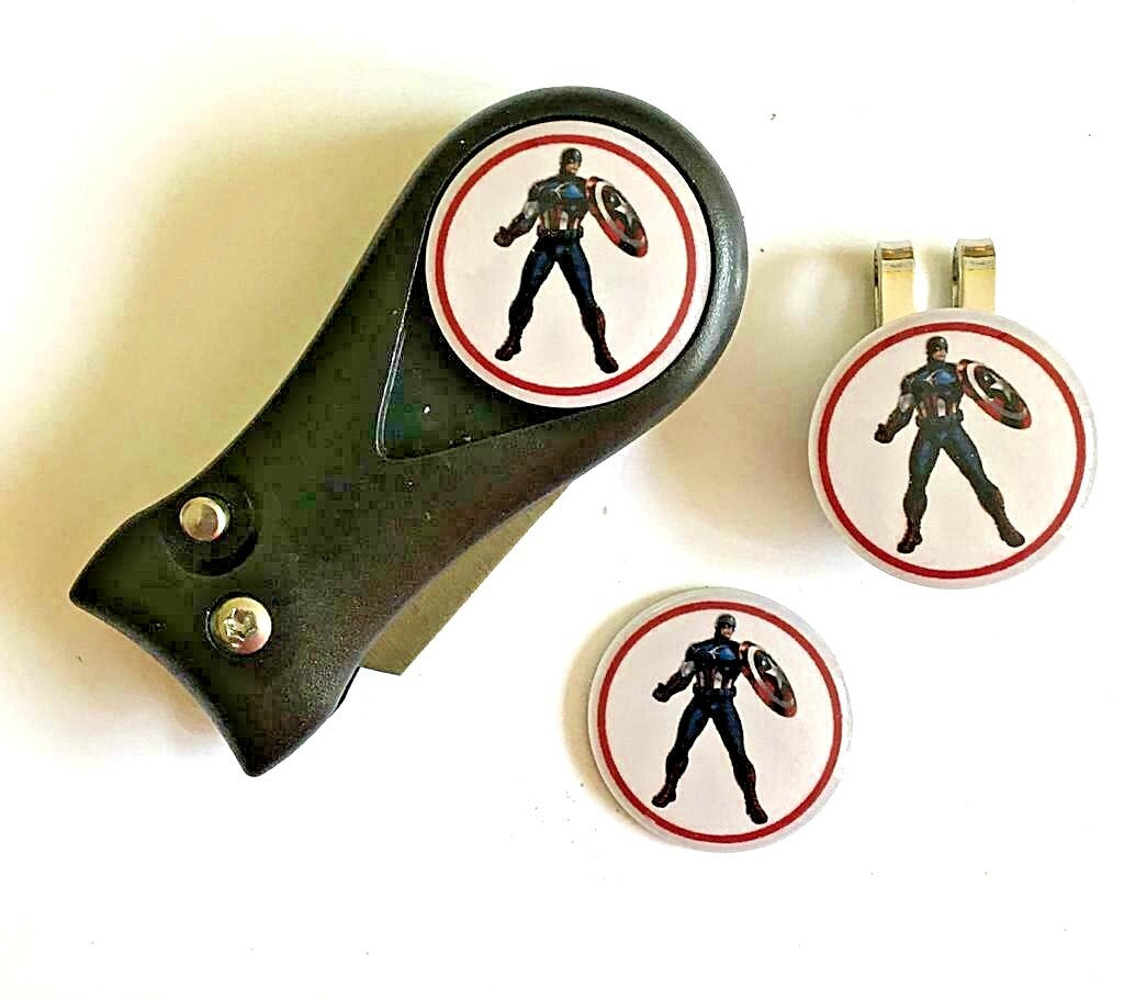 Golf Pitchfork Magnetic Hat Clip With 3 Captain America Markers