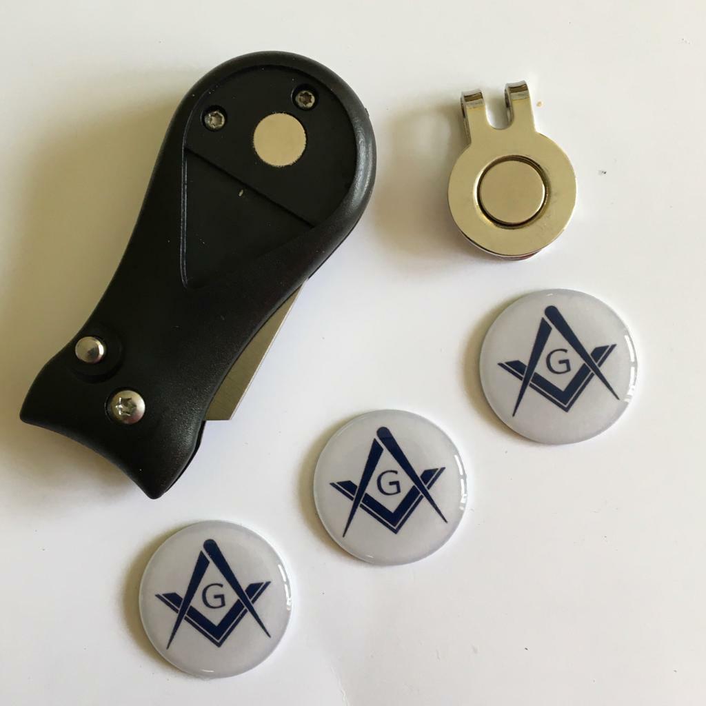 Golf Pitchfork Magnetic Hat Clip With 3 Masonic Markers