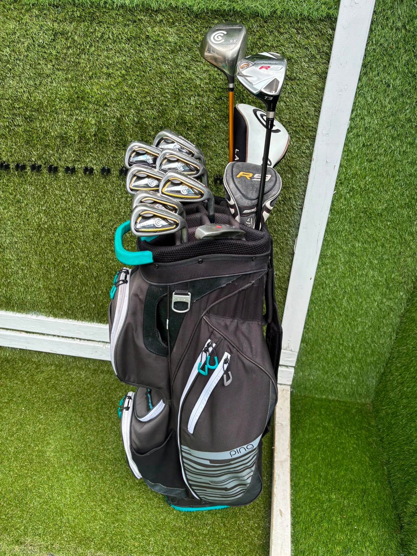 Cleveland CG7 Tour Irons, TaylorMade R9 Hybrid, Cleveland Launcher Driver & Ping Bag