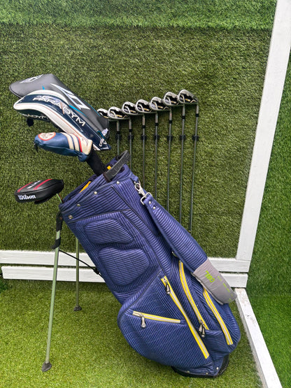 Callaway Irons, Wilson D9 Driver, Callaway Paradym X 3 Wood, Callaway X Hybrid, Wilson Infinite Putter & OUUL Premium Stand Bag