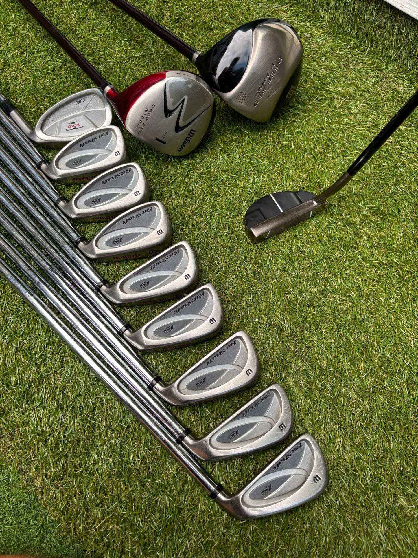 Wilson FatShaft Irons, Wilson Deep Red Driver, Wilson Deep Red 1 Wood, Benross MDX Tribe Putter & Cobra Cart Bag