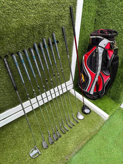 Maple Leaf Competitive Edge Irons + King Cobra Driver, 3 Wood, Zucci Putter & PowaKaddy Bag