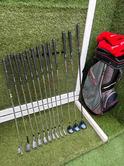Maxfli Revolution Irons 3-PW + Mizuno Zoid Woods + Sun Mountain Cart Bag