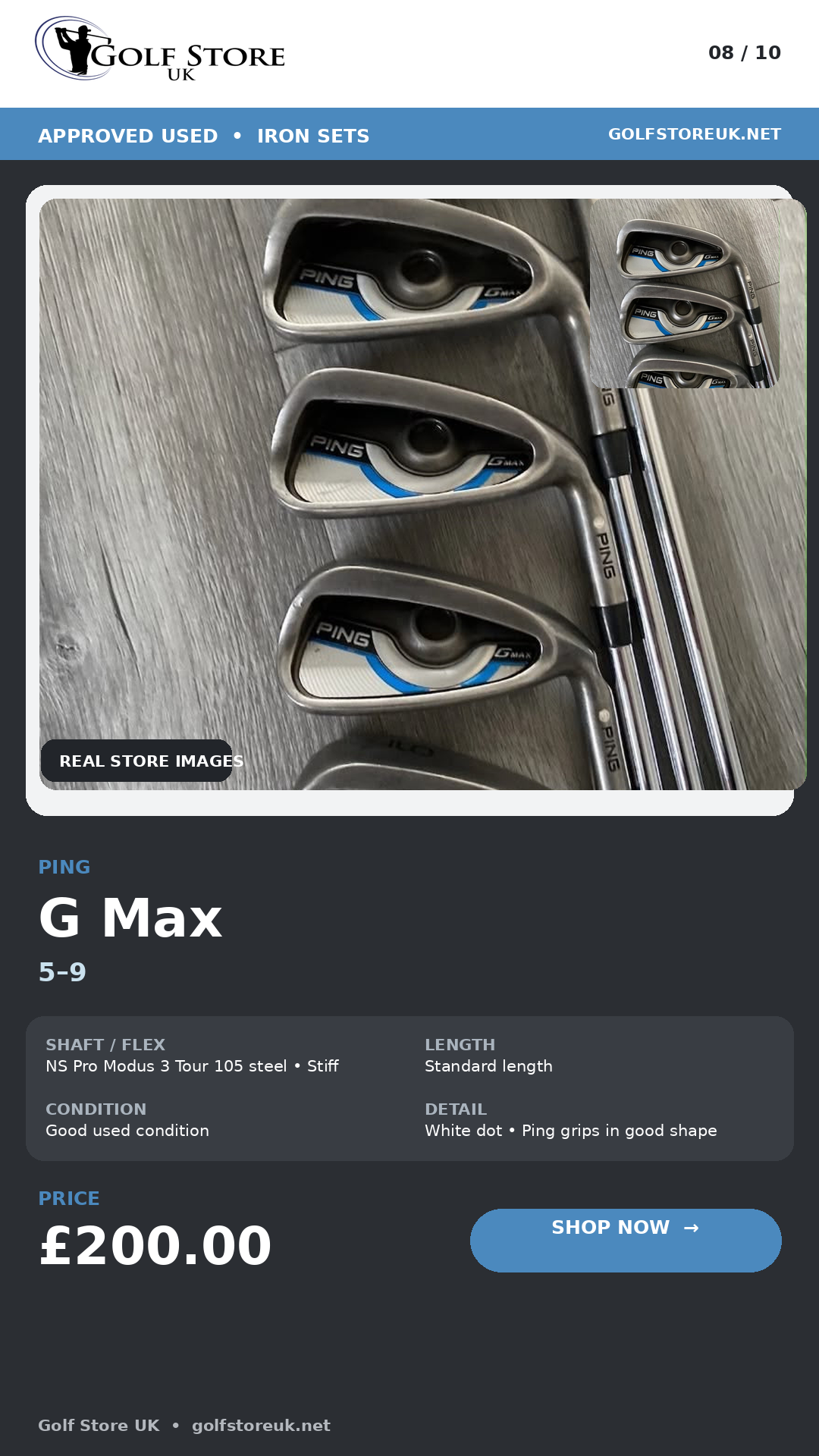 Ping G Max Irons 5-9 in Good Condition Right Handed Stiff Flex
