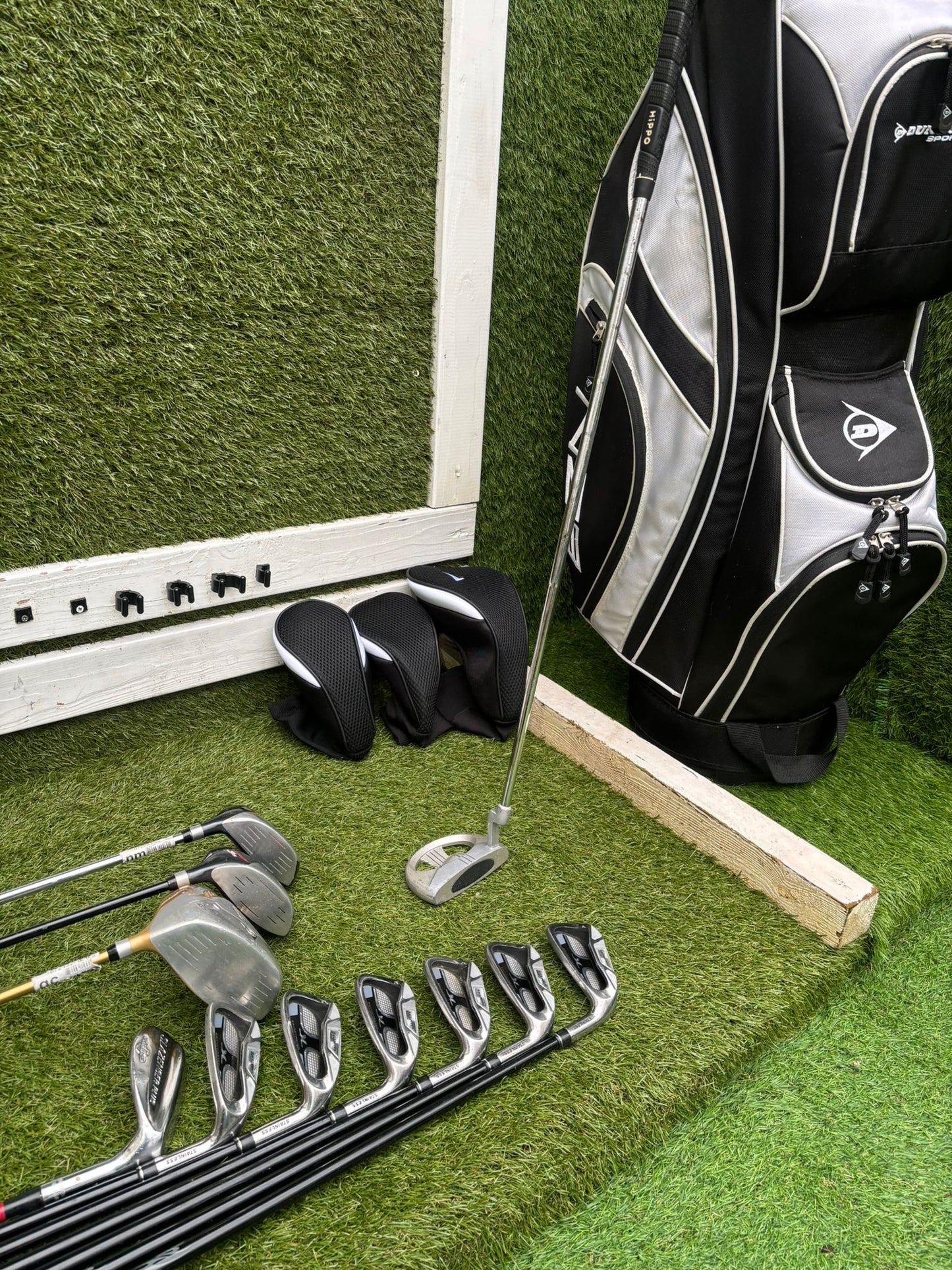 John Letters Swingmaster Irons + Dunlop Tour Woods + Hippo Putter + Dunlop Cart Bag – 11 Clubs