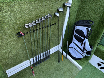 PING S59 4–PW Irons, Tour-W 52° Wedge, Cleveland HiBore Driver, Cobra 5 Wood, Mizuno Hybrid, MacGregor Putter & Stand Bag