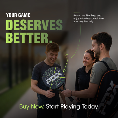PDX Rayo Beginner Padel Racket | Complimentary Racket Carrier Bag | 30% Carbon 70% Fibreglass | 355g Round | Control