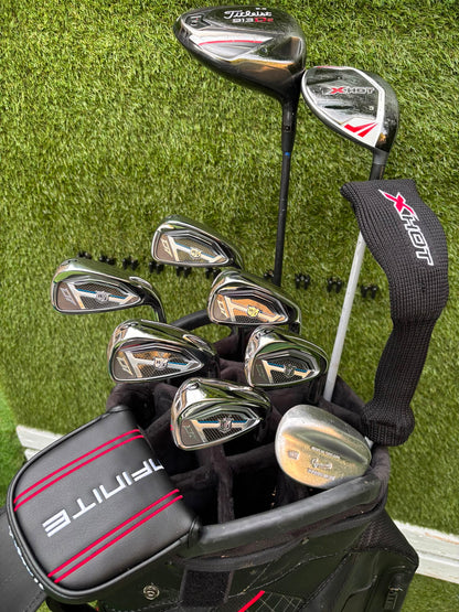 New Wilson Staff D7 Irons, Titleist Driver, Callaway Wood & Hybrid, New Wilson Infinite Putter Titleist Waterproof Cart Bag