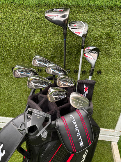 New Wilson Staff D7 Irons, Titleist Driver, Callaway Wood & Hybrid, New Wilson Infinite Putter Titleist Waterproof Cart Bag