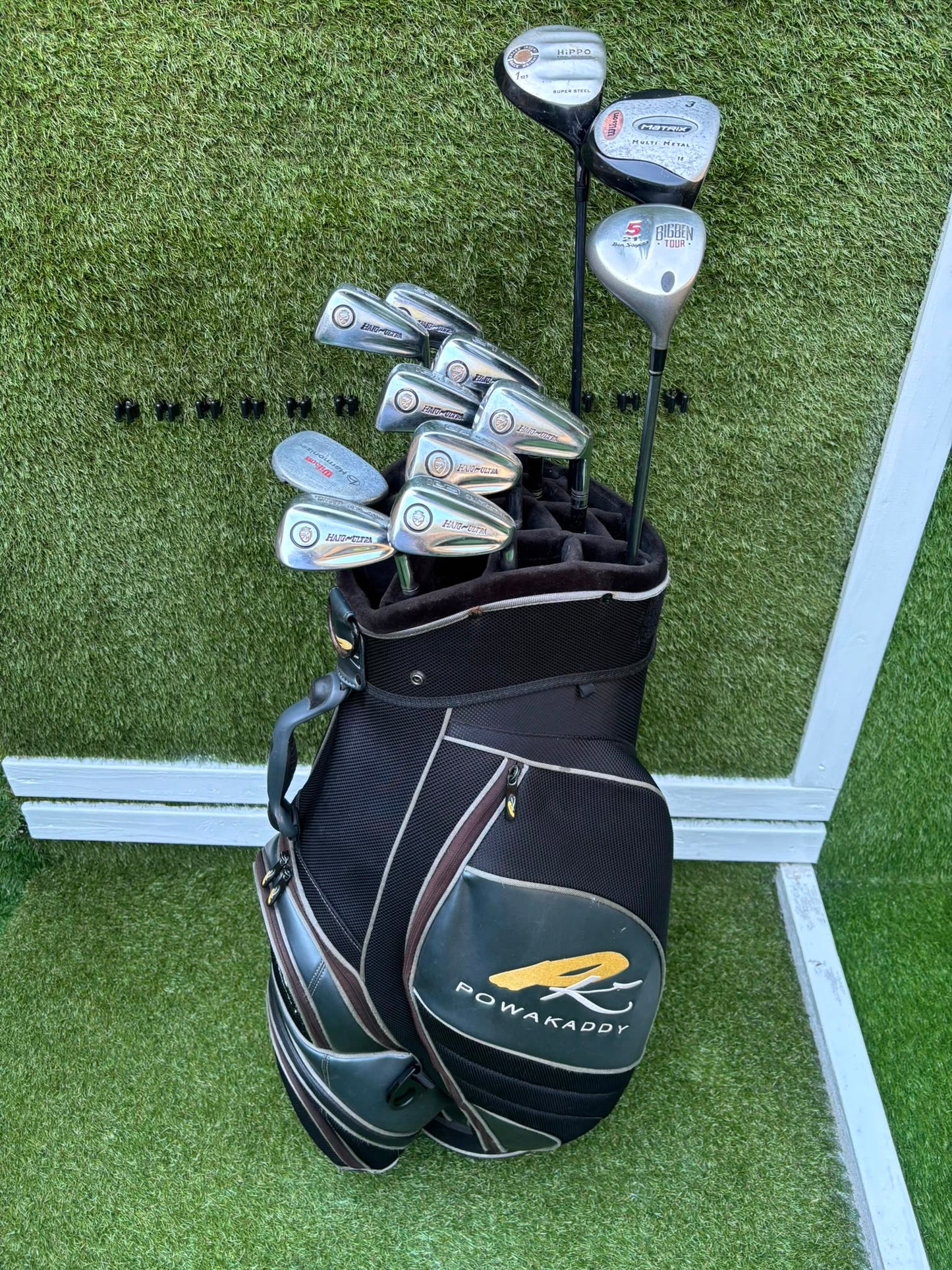 Walter Hagen Haig-Ultra 3–PW Golf Set – Hippo Driver, Wilson & Ben Sayers Woods, Wilson Putter & PowaKaddy Bag