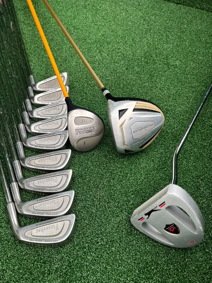 Pinseeker 3–SW Full Golf Set + John Letters Driver, MD Golf 3 Wood & Slazenger Putter