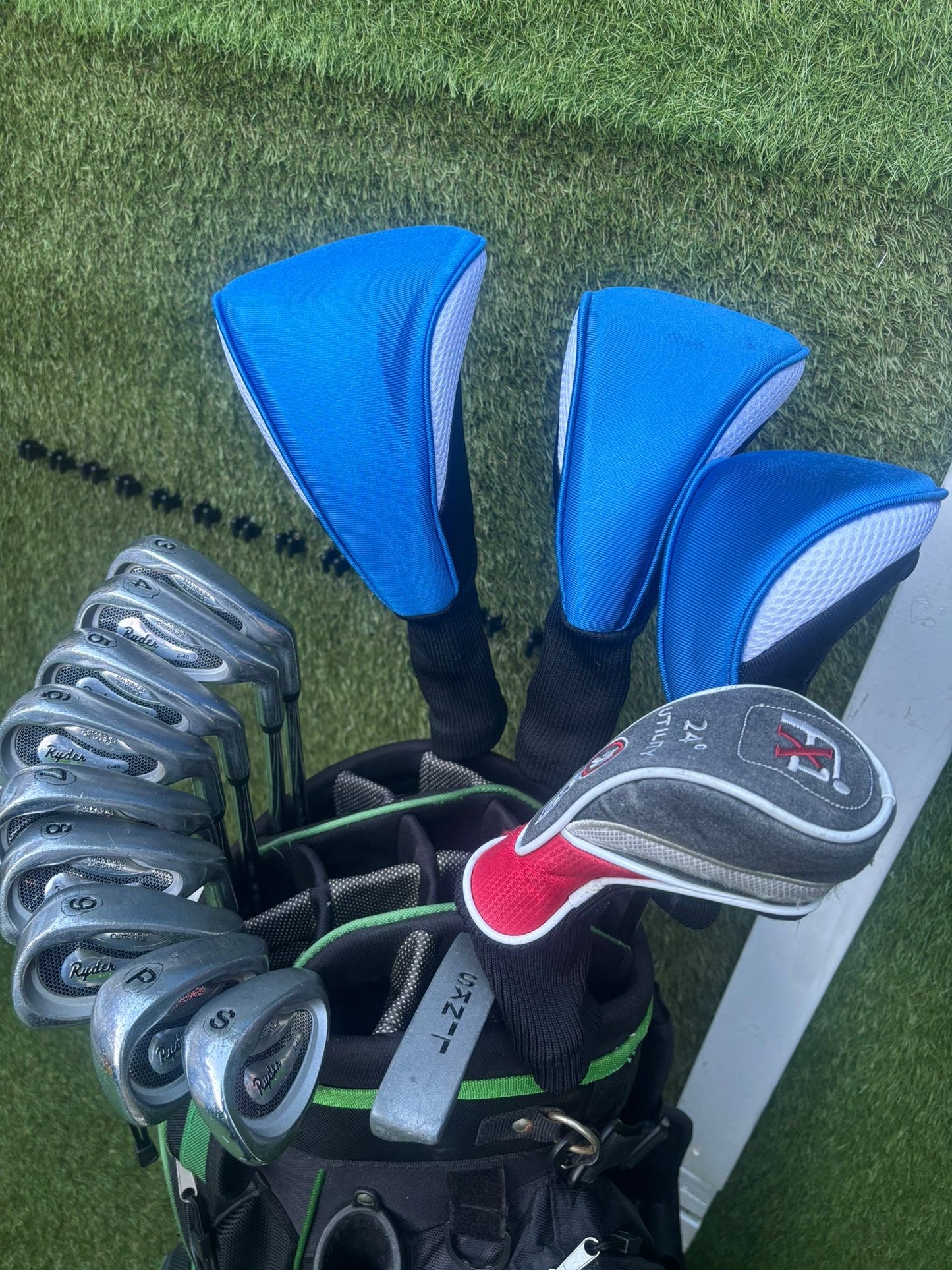 Ryder Z-40 Irons + Ben Sayers Power Pact Driver + Woods + RAM FXi Hybrid + Stowamate Bag (14 Clubs)
