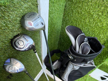 Ladies Yasuda SP-1800 Irons, Callaway Big Bertha Driver, Ping Rhapsody 7 Wood, Ben Sayers Hybrid & Stand Bag