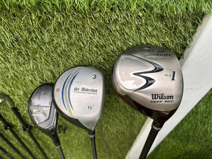 Dunlop MAX Irons + Wilson Deep Red Driver + St Andrews 3 Wood + Inesis Hybrid + Callaway Stand Bag – 13 Clubs