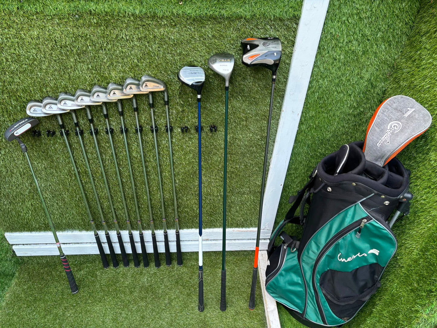 Titleist DCI Irons, Titleist DCI Sand Wedge, Confidence Woods & Inesis Stand Bag
