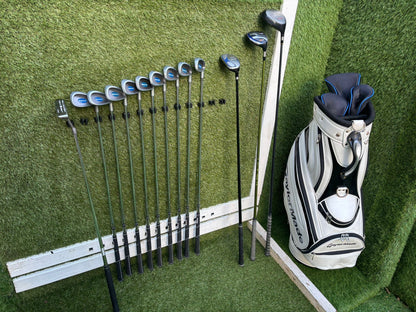 Warwick Iron Set (3–SW) + Mizuno F-60 3 Wood + Hybrid + Putter + TaylorMade Cart Bag