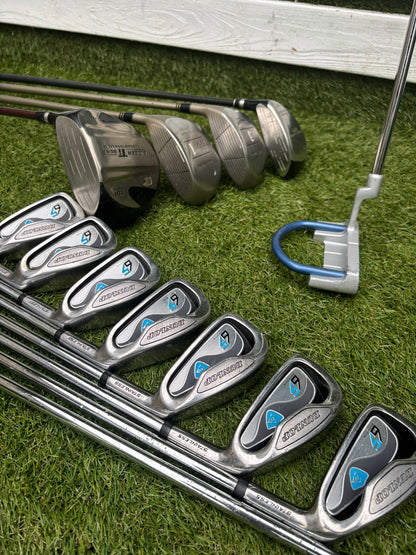 Dunlop 65i Irons + Gullwing Woods + Benross Hybrid + TaylorMade Cart Bag – 13-Club Golf Set