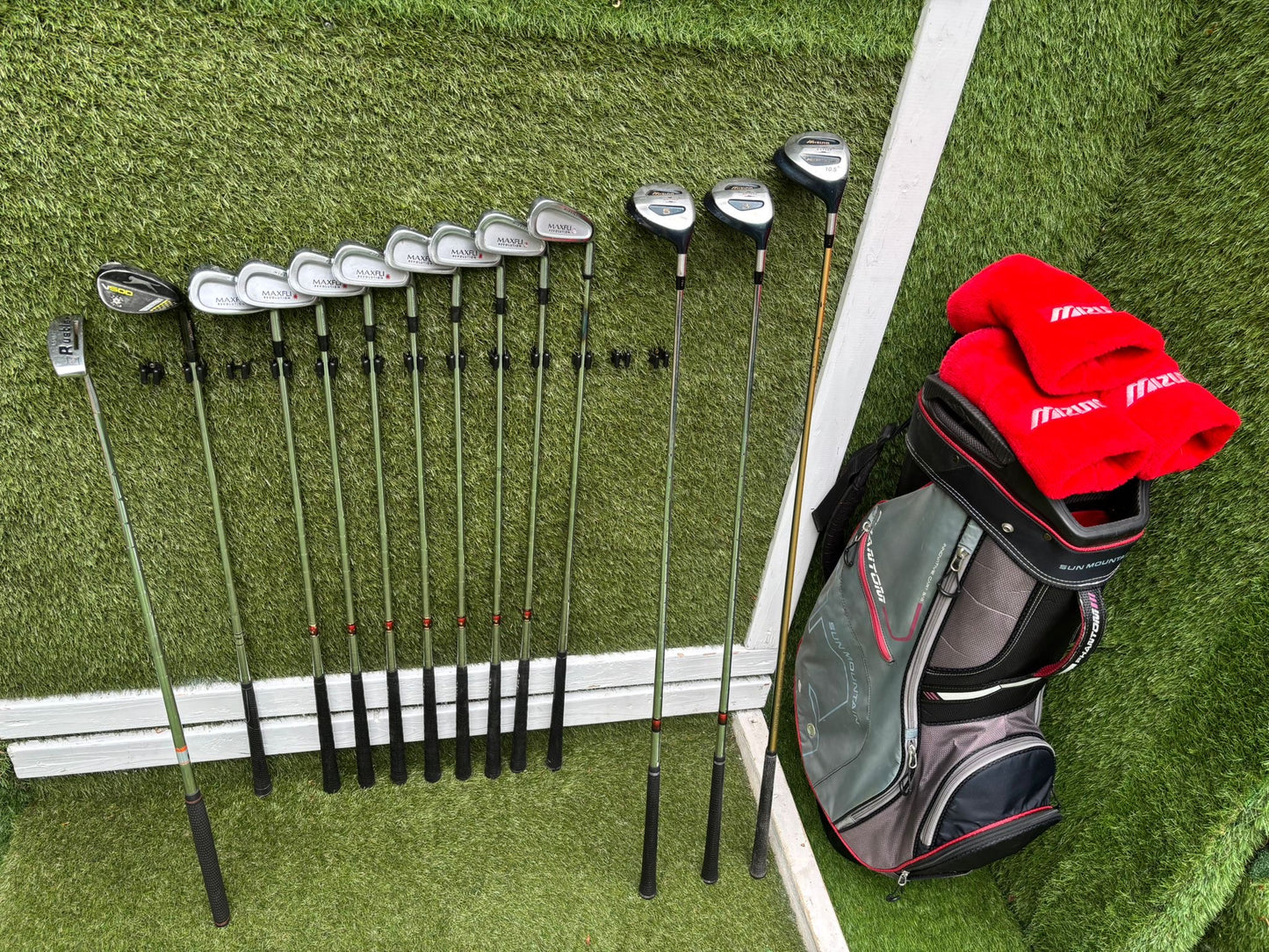 Maxfli Revolution Irons 3-PW + Mizuno Zoid Woods + Sun Mountain Cart Bag