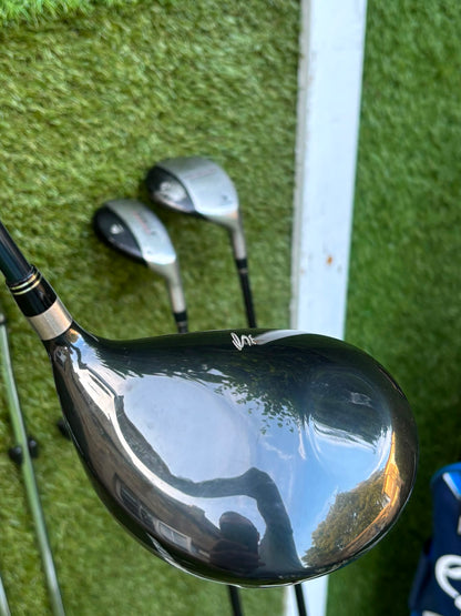 Wilson Deep Red Irons, Cobra Driver, TaylorMade Wood, TaylorMade Hybrid, Ping Putter Callaway Cart Bag