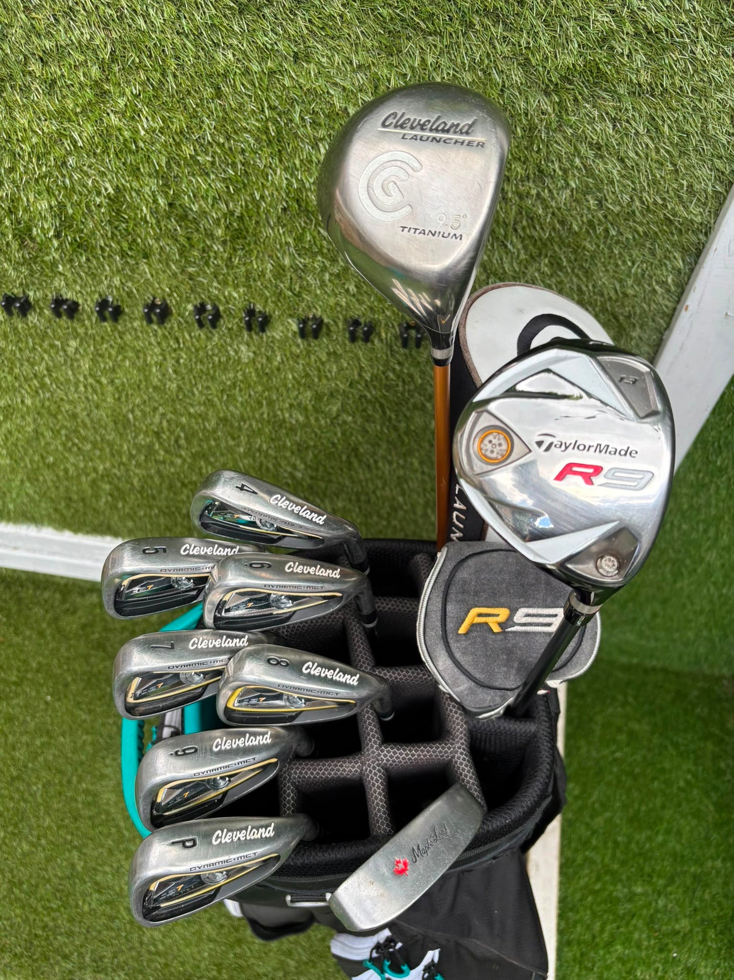 Cleveland CG7 Tour Irons, TaylorMade R9 Hybrid, Cleveland Launcher Driver & Ping Bag