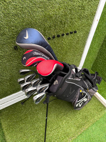 Nike Ignite Dymo² Driver, Spalding Cannon Irons (3–9, SW), TaylorMade Rescue & Rossa Putter | Callaway Stand Bag