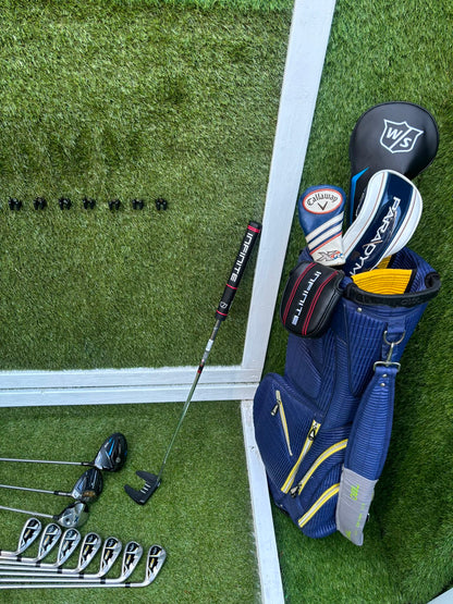 Callaway Irons, Wilson D9 Driver, Callaway Paradym X 3 Wood, Callaway X Hybrid, Wilson Infinite Putter & OUUL Premium Stand Bag