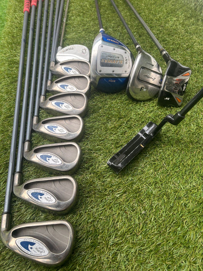 Callaway Tungsten Titanium Irons + Donnay Driver + Mizuno Fairway + Confidence Hybrid + Callaway Stand Bag (12 Clubs)