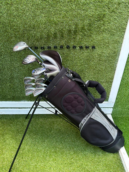 Ladies Yasuda SP-1800 Irons, Callaway Big Bertha Driver, Ping Rhapsody 7 Wood, Ben Sayers Hybrid & Stand Bag
