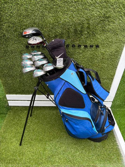 Slazenger Iron-Woods, Nike Driver, Wilson Fairway Wood, Voodoo Daddy Putter & Stand Bag