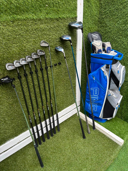 Ping Eye2+ Blue Dot Graphite Irons, Brand New Wilson D7 Driver, Ping G5 Woods & Ping Traverse Cart Bag