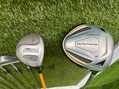 Pinseeker 3–SW Full Golf Set + John Letters Driver, MD Golf 3 Wood & Slazenger Putter
