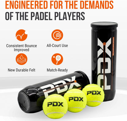 New & Improved PDX Padel Balls Pack of 3 | High Performance | Durable Felt | Indoor Outdoor