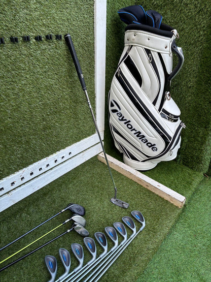 Warwick Iron Set (3–SW) + Mizuno F-60 3 Wood + Hybrid + Putter + TaylorMade Cart Bag