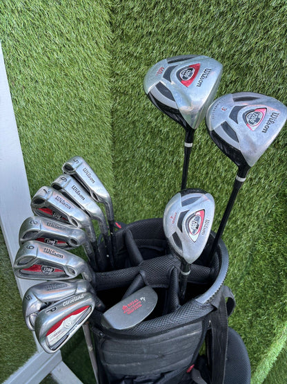 🔥 Wilson 1200 Plus Irons (5–SW) + Driver / 3 Wood / Hybrid + Cleveland Wedge + Waterproof Sun Mountain Bag
