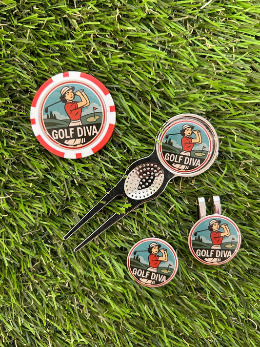 Golf Diva Traditional metal pitchfork Combo Set with Poker Chip