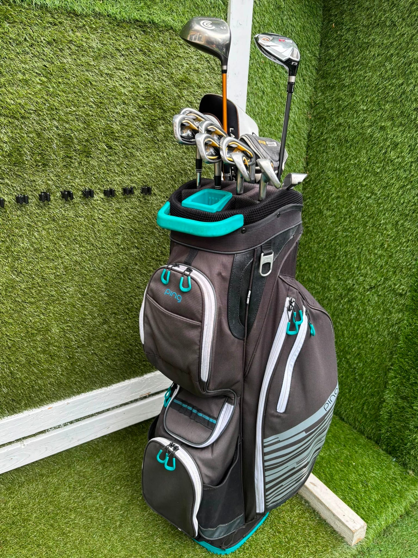 Cleveland CG7 Tour Irons, TaylorMade R9 Hybrid, Cleveland Launcher Driver & Ping Bag