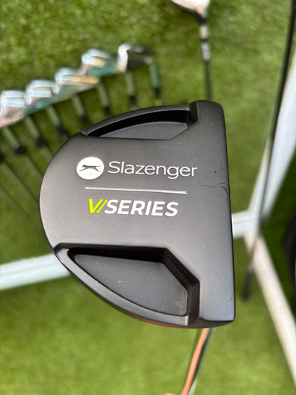 Wilson 3–SW Irons, TaylorMade Driver, Cleveland Fairway, Slazenger Putter & Titleist Cart Bag