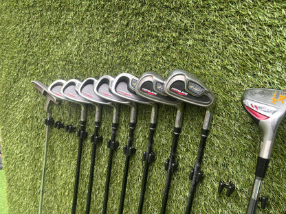 Wilson HotBlade Irons (5–SW) with Dunlop XPT Driver, Callaway & Mizuno Woods, Cleveland Hybrid Benross Cart Bag (12 Clubs)