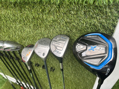 Wilson HotBlade Irons (5–SW) with Dunlop XPT Driver, Callaway & Mizuno Woods, Cleveland Hybrid Benross Cart Bag (12 Clubs)