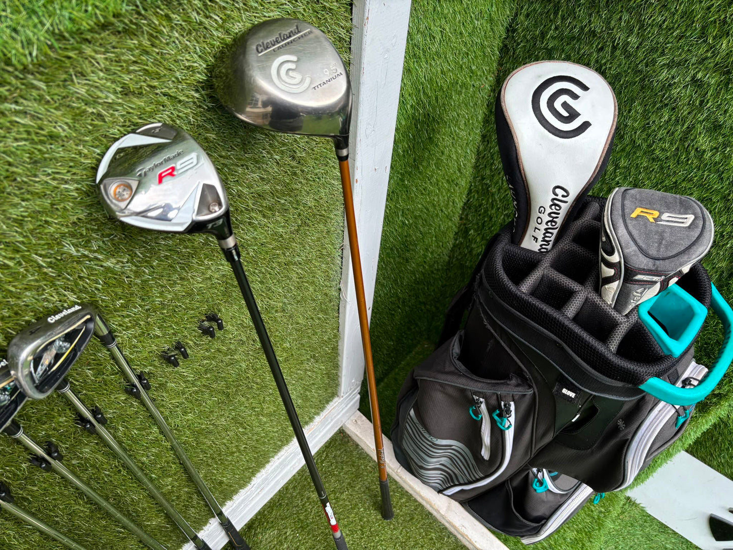 Cleveland CG7 Tour Irons, TaylorMade R9 Hybrid, Cleveland Launcher Driver & Ping Bag