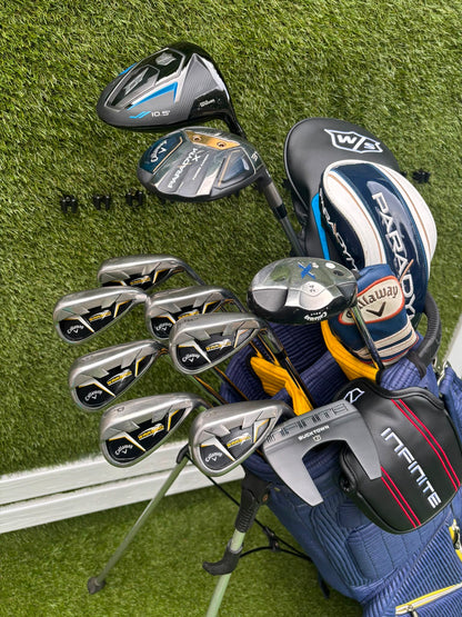 Callaway Irons, Wilson D9 Driver, Callaway Paradym X 3 Wood, Callaway X Hybrid, Wilson Infinite Putter & OUUL Premium Stand Bag