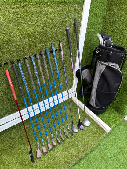 Ladies Yasuda SP-1800 Irons, Callaway Big Bertha Driver, Ping Rhapsody 7 Wood, Ben Sayers Hybrid & Stand Bag
