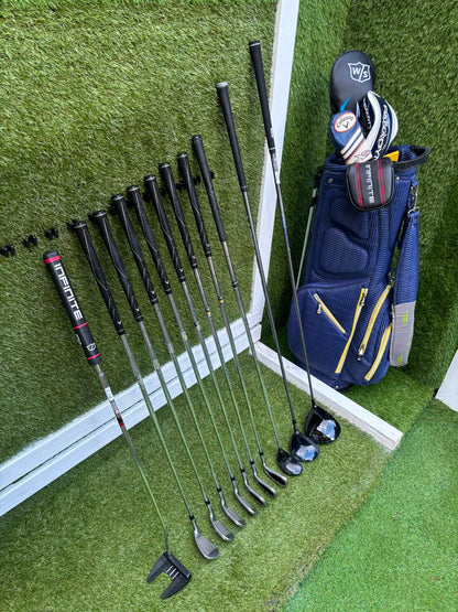 Callaway Irons, Wilson D9 Driver, Callaway Paradym X 3 Wood, Callaway X Hybrid, Wilson Infinite Putter & OUUL Premium Stand Bag