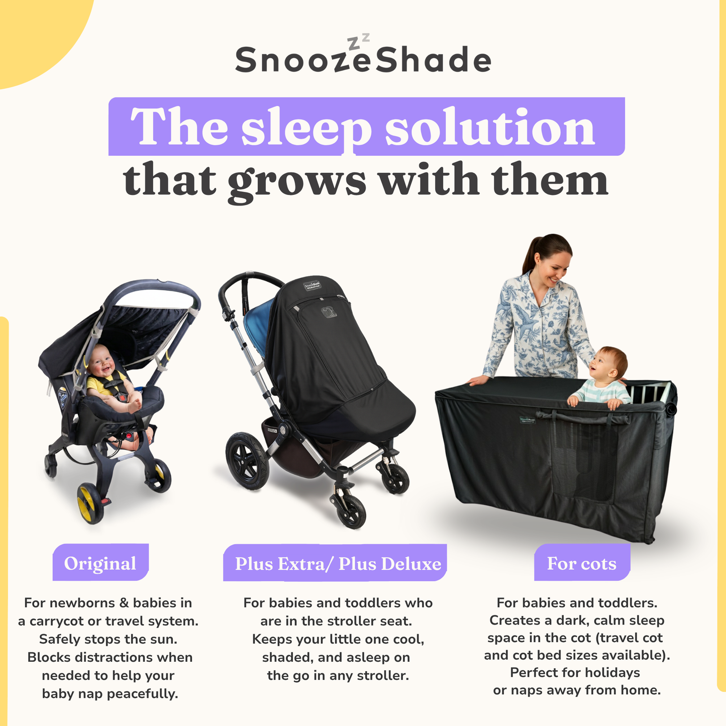 SnoozeShade for Cots: blackout sleep shade for cots (120 x 60 cm mattress)