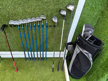 Ladies Yasuda SP-1800 Irons, Callaway Big Bertha Driver, Ping Rhapsody 7 Wood, Ben Sayers Hybrid & Stand Bag