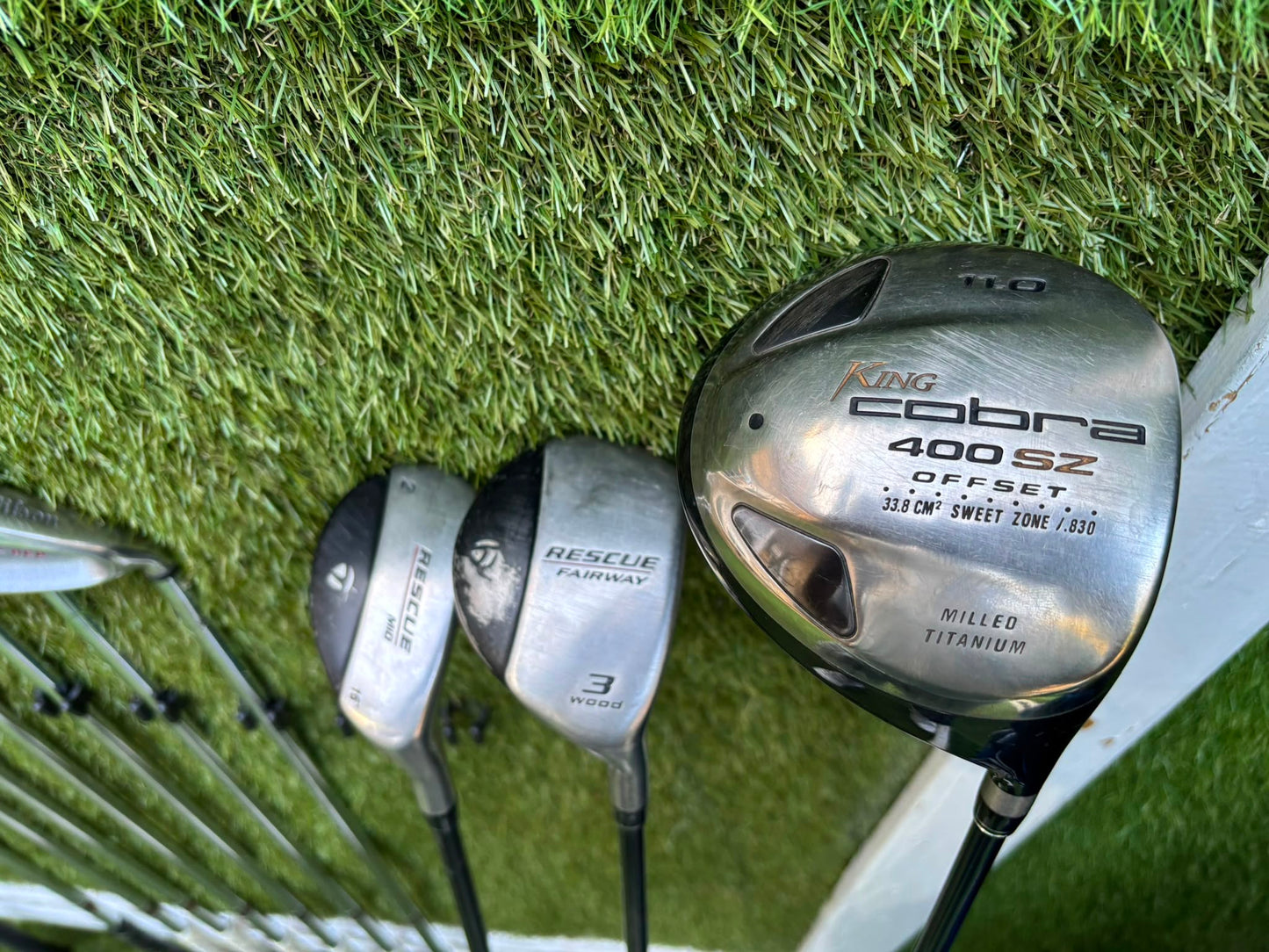 Wilson Deep Red Irons, Cobra Driver, TaylorMade Wood, TaylorMade Hybrid, Ping Putter Callaway Cart Bag
