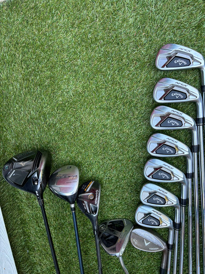 Callaway Apex DCB Irons, Mizuno Driver, Odyssey Lab Putter & TaylorMade Team Tour Cart Bag