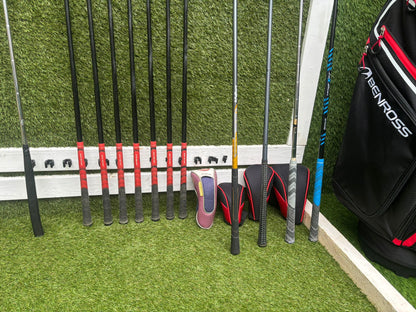 Wilson HotBlade Irons (5–SW) with Dunlop XPT Driver, Callaway & Mizuno Woods, Cleveland Hybrid Benross Cart Bag (12 Clubs)