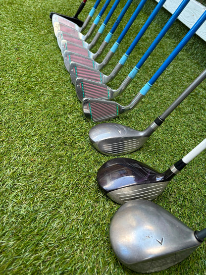 Ladies Yasuda SP-1800 Irons, Callaway Big Bertha Driver, Ping Rhapsody 7 Wood, Ben Sayers Hybrid & Stand Bag